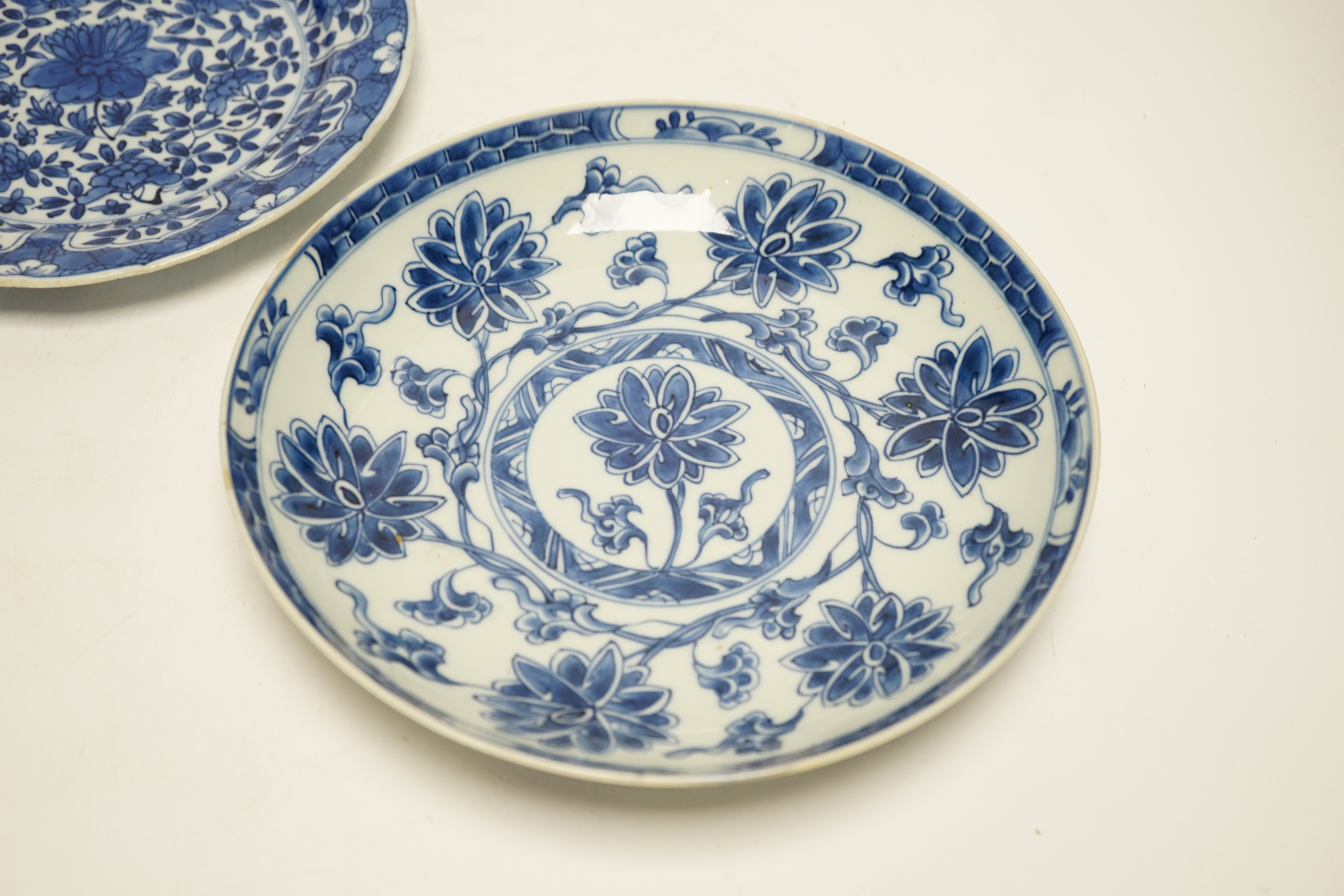 Two Chinese Kangxi blue and white plates, largest 22.5cm diameter